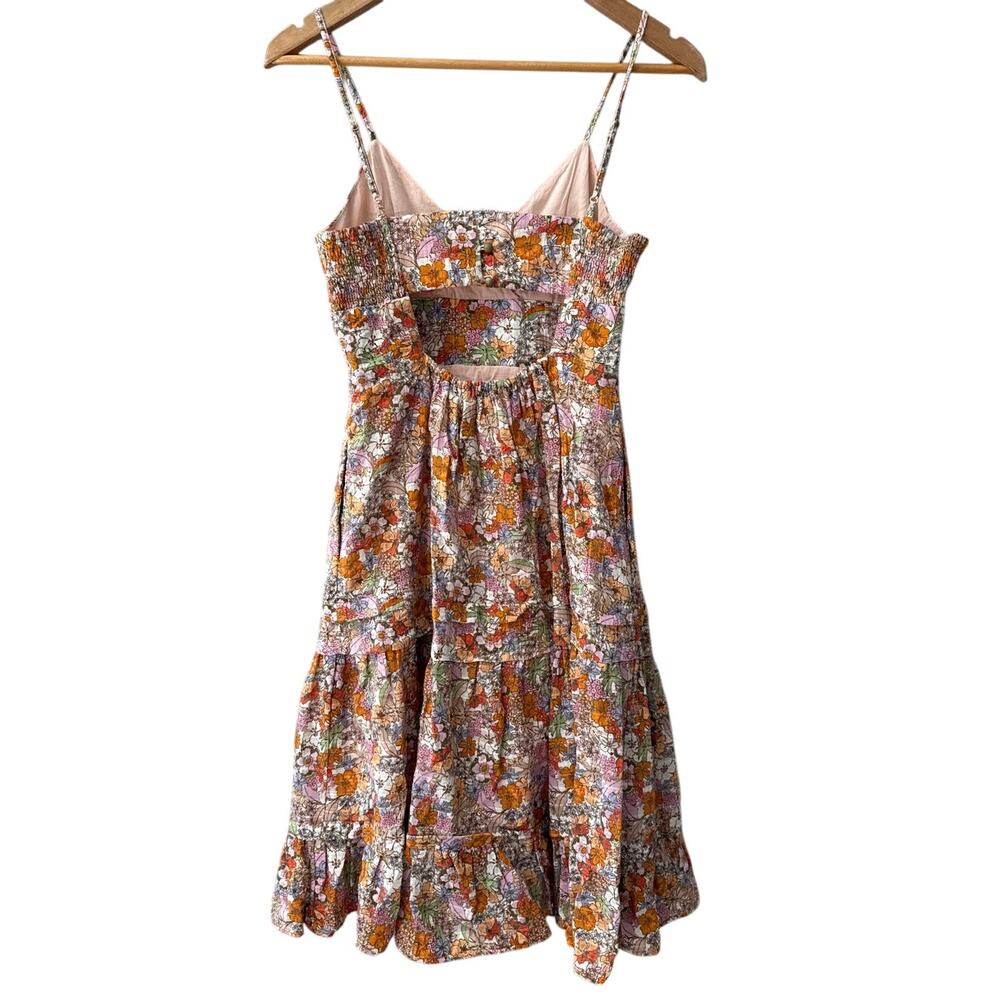 Anthropologie Maeve V Neck Spaghetti Straps Floral Open Back Orange Dress Size 2 - Picture 3 of 10